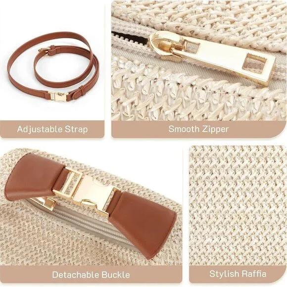 Small Woven Raffia Straw Purse for Women Summer Crossbody Bag Handheld - Picture 4 of 7